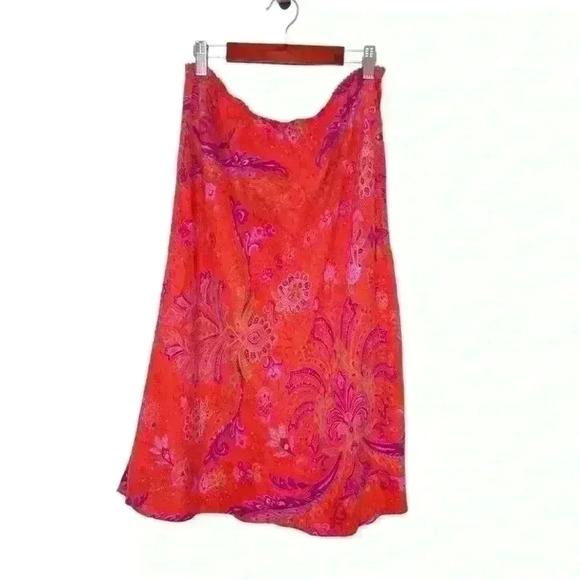 New York & Co Y2K Plus Size Silk Knee Length Skirt Orange Red and Purple - Picture 1 of 10